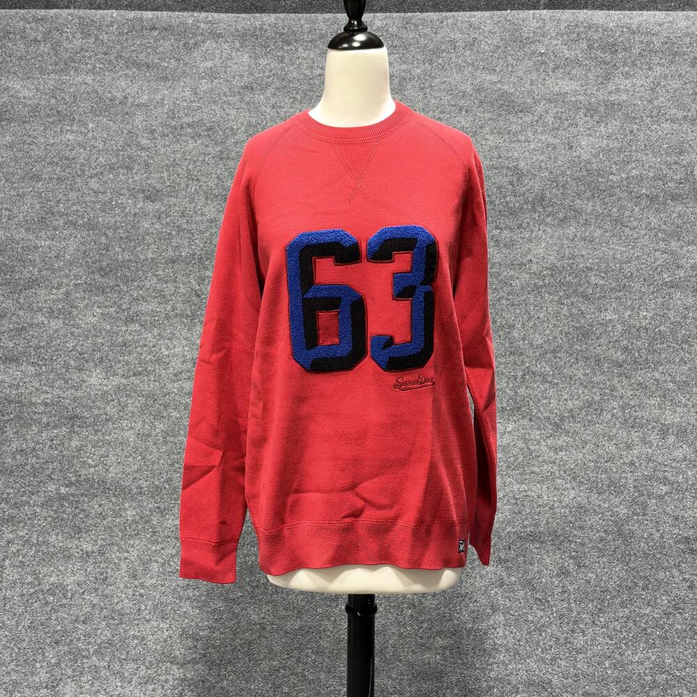 Vintage Superdry Sweatshirt Mens XL Red 63 Chenille Applique Patch Crew Raglan